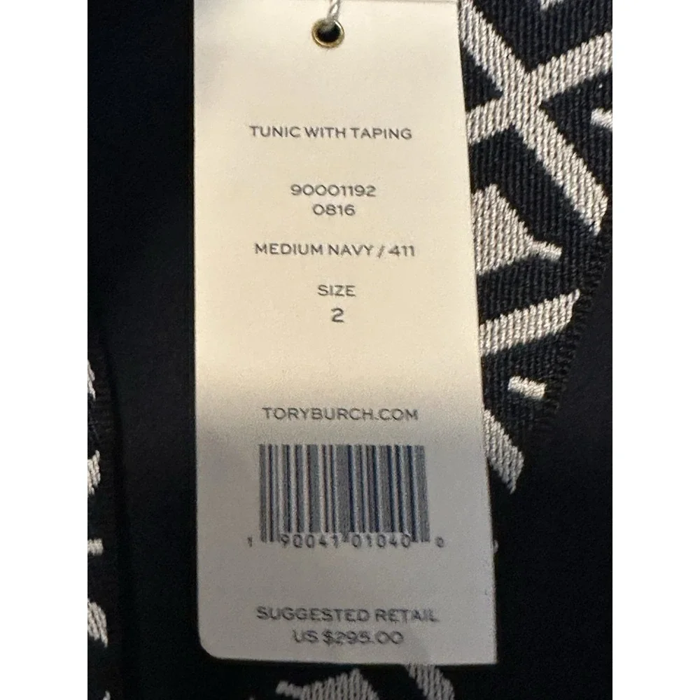NWT $295 TORY BURCH Ariana‎ Tunic w/Taping 2 Navy Blue Caftan Resort Lightweight